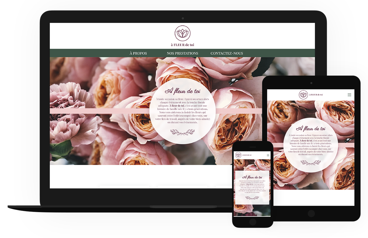 Aperçu du site internet À Fleur de Toi sur différents écrans : ordinateur, tablette, portable