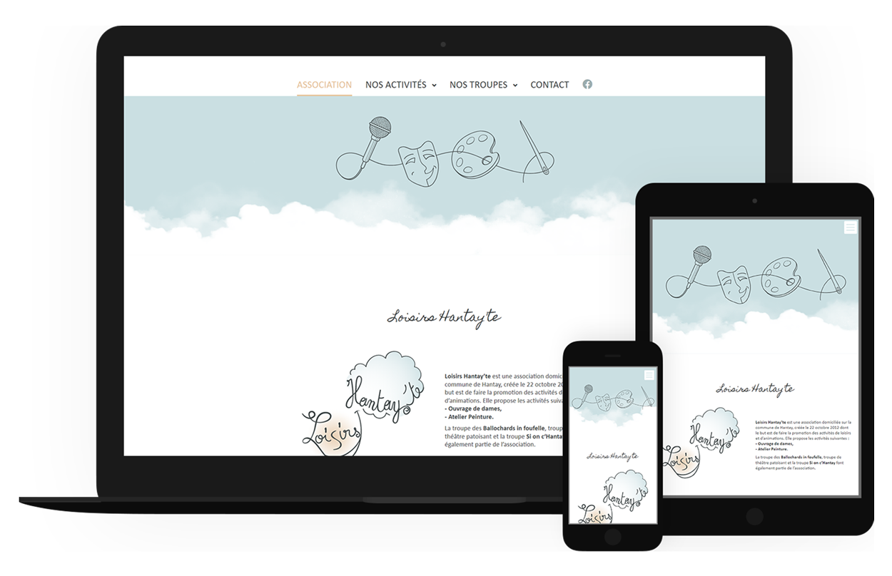 Aperçu du site internet Loisirs Hantay'te sur différents écrans : ordinateur, tablette, portable