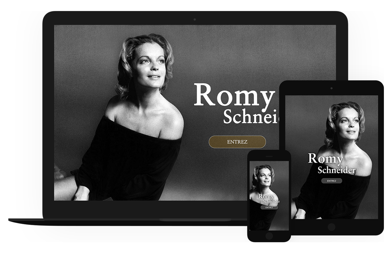 Aperçu du site internet Romy Schneider sur différents écrans : ordinateur, tablette, portable