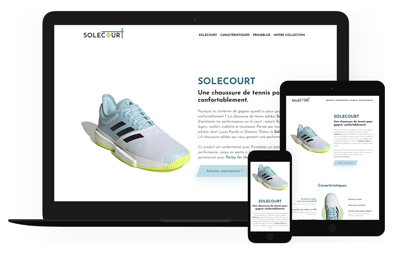 Aperçu du site internet Solecourt sur différents écrans : ordinateur, tablette, portable