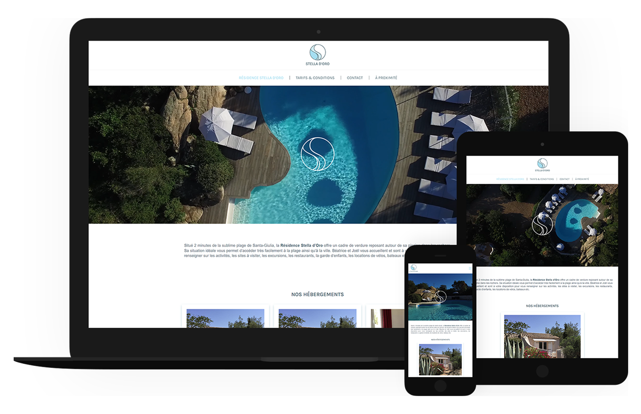 Aperçu du site internet Stella d'Oro sur différents écrans : ordinateur, tablette, portable